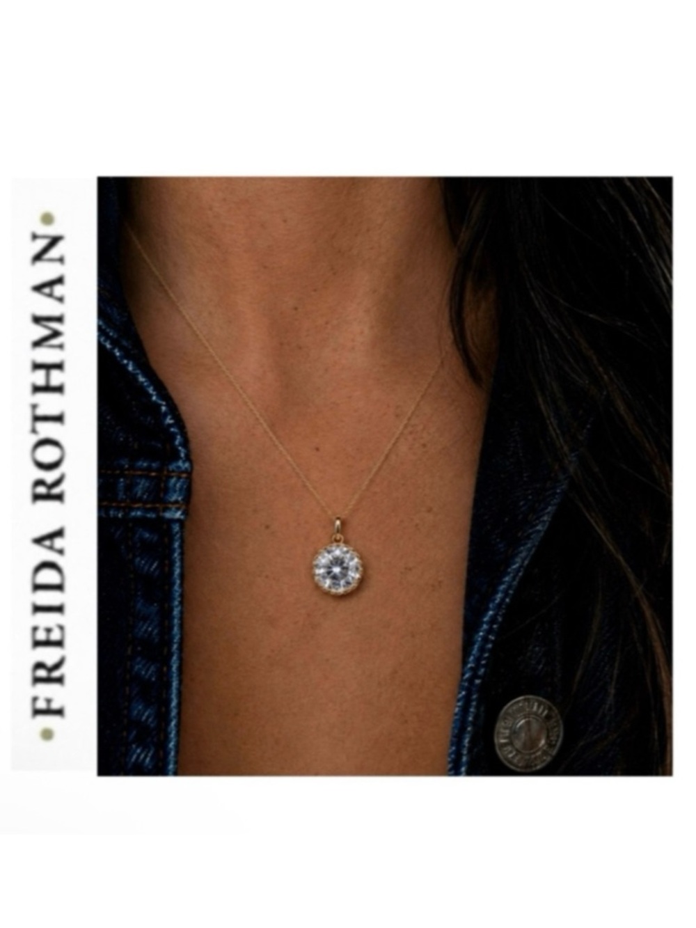 Freida Rothman Gold Vault Classic Round Solitaire Cubic Zirconia Pendant